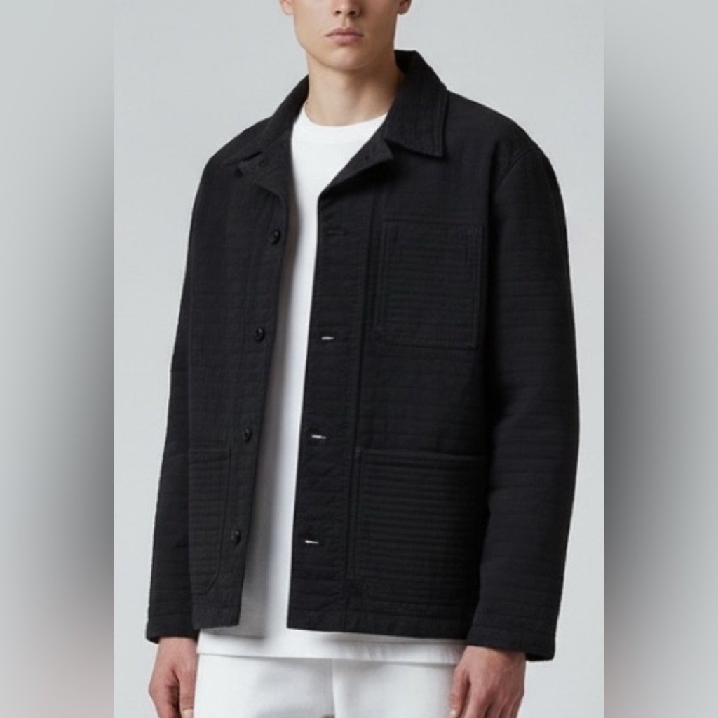 Nwt The Kooples Denim Workwear Quilted Jacket In Black - Size M